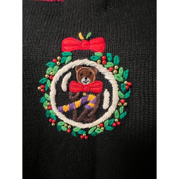 Vintage Christmas Sweater, Cardigan, Beaded, Bears, Busy, Embroidered XL - Picture 12 of 13